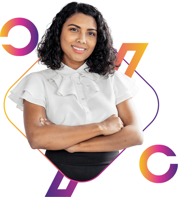 Young business woman with her arms crossed.