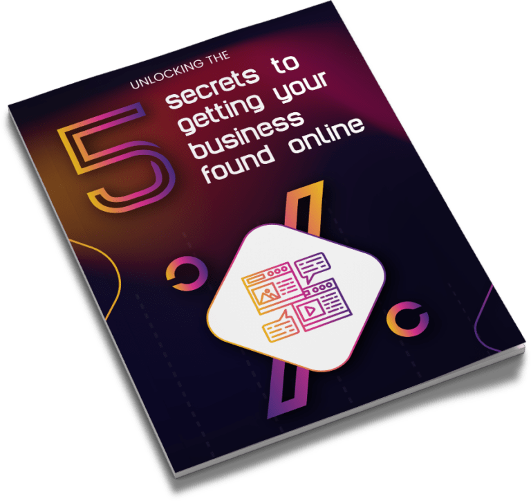 Cover mockup of "Unlocking The 5 Secrets To Getting Your Business Found Online"