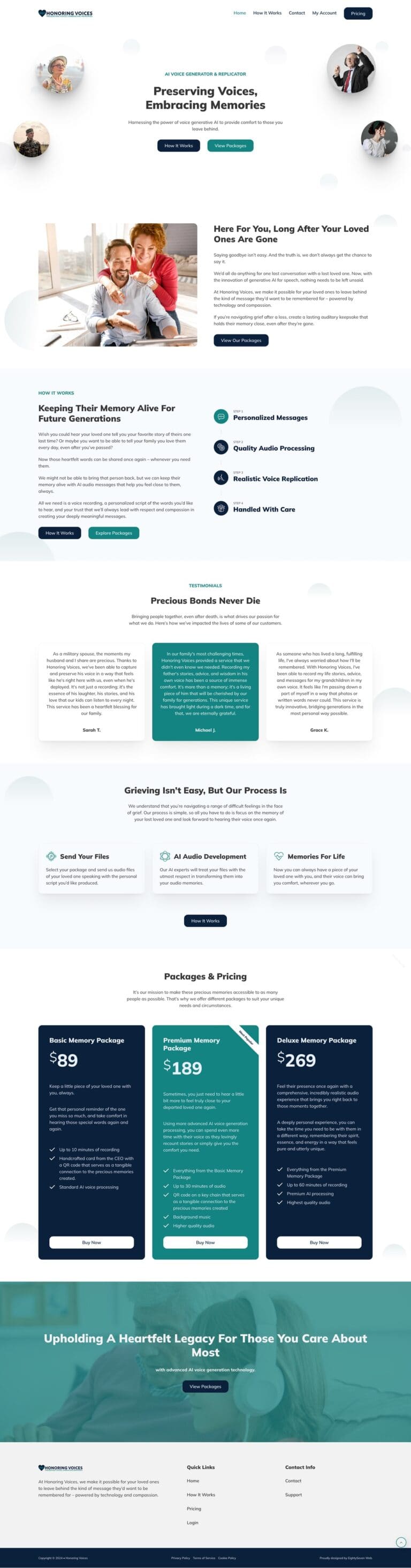 Screenshot of Honoring Voices website.