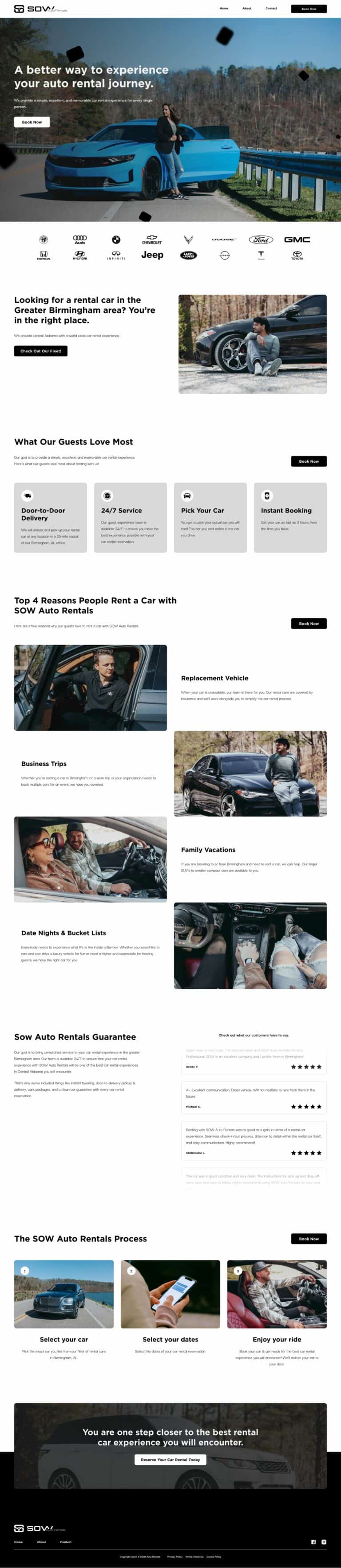Screenshot of SOW Auto Rentals website.