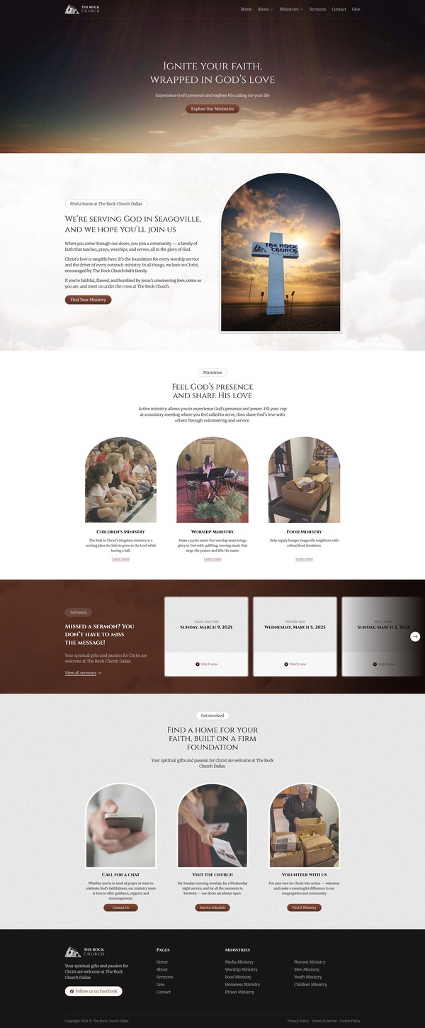 Screenshot of The Rock Church's website.